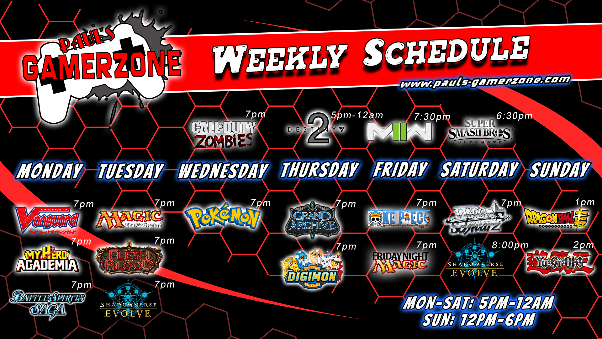 Paul's Gamerzone Weekly Schedule