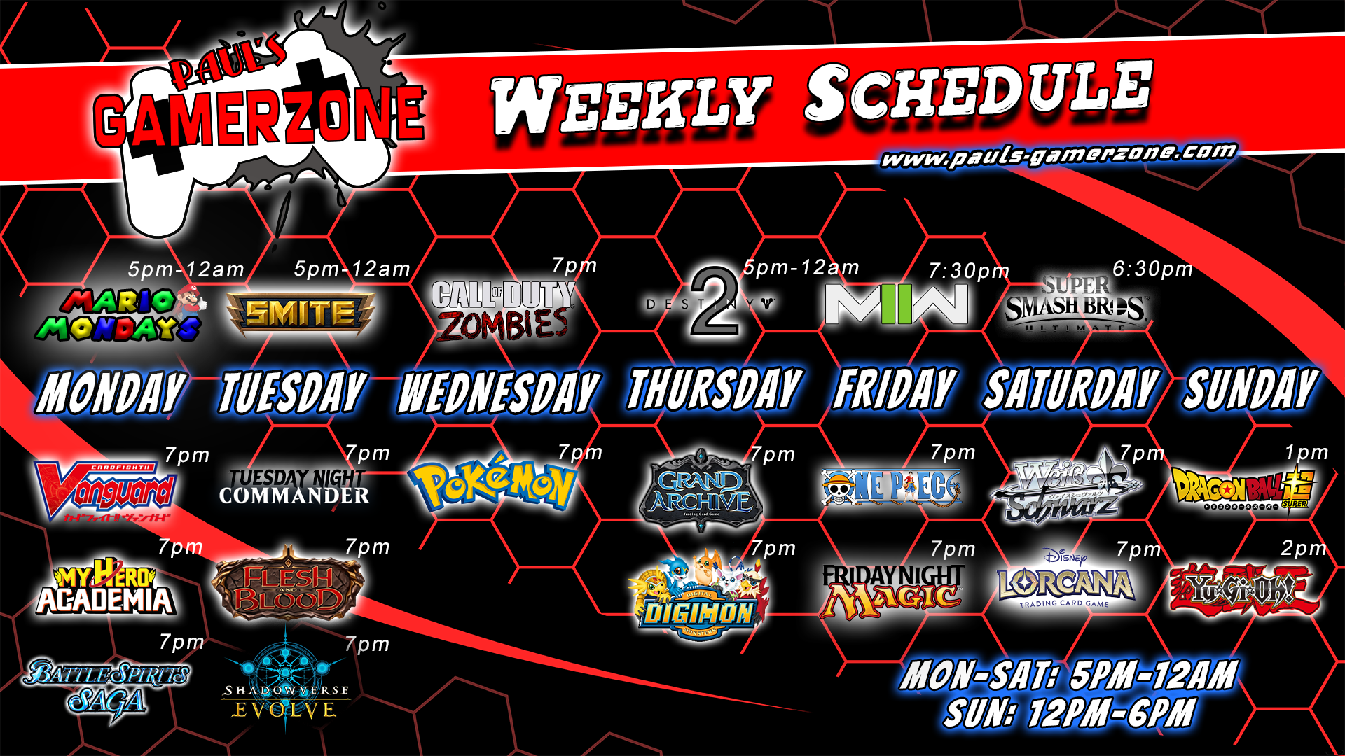 Paul's Gamerzone Weekly Schedule