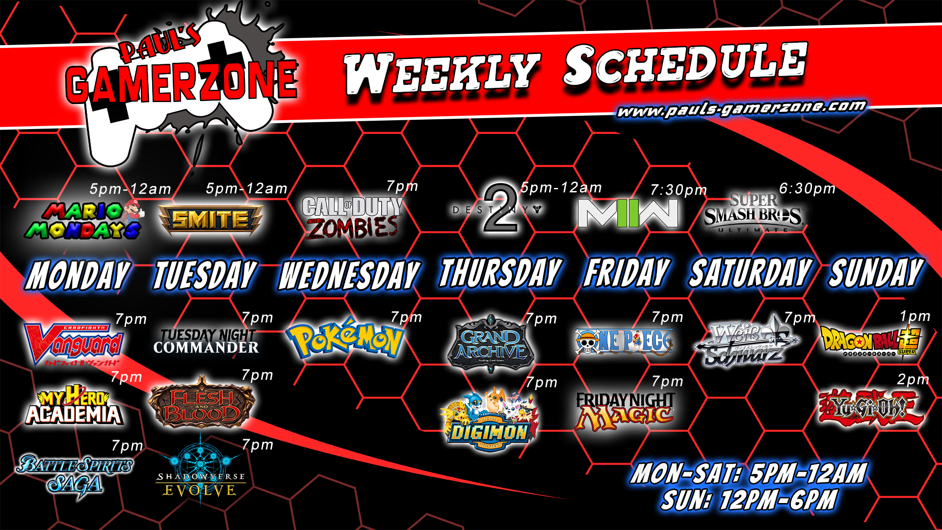 Paul's Gamerzone Weekly Schedule
